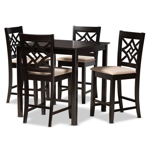 Baxton Studio Nicolette Modern and Contemporary Sand Fabric and Dark Brown Finished Wood 5-Piece Pub Set 179-11422-9776-Zoro - main